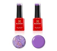Bluesky Flower Gel Nail Polish Duo 2 x 5ml, Wisteria Whisper BFL04 | Black, gold and white flakes in a clear coat, layered over the purple base included for a glass like manicure.
