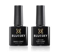 Bluesky Gel Nail No Wipe Top Coat and Base Coat Set, 2 x 10ml, Clear | The duo that makes a manicure last. One grips colour and stops staining, the other cures glossy without a sticky layer.