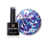 Bluesky Gel Nail Polish 10ml, Platinum Jubilee, Chunky Silver Glitter | Large flecks of purple, blue and silver in a clear base, giving full sparkle over any shade or worn on their own.
