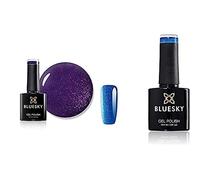 Bluesky Gel Nail Polish, Plum Shine A003, Dark, Glitter, Plum, Purple and Icicle, S07N, Soak Off Nail Gel Polish, Blue Glitter, 10ml,(Requires Drying Under UV LED Lamp)