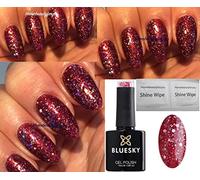 Bluesky GEL NAIL POLISH RED DARK PINK GLITTER BLZ55 Deep Red Pink Diamond CHRISTMAS UV LED Soak Off 10ml SPECIAL PRICE (Requires Drying under UV/LED Lamp)