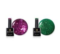 Bluesky Gel Nail Polish Set 2 x 10ml, Secret Santa 63901, Elf 63902 | A glittered purple and a bright green, paired for Christmas nail art that keeps its sparkle for up to 21 days.