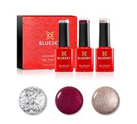 Bluesky Gel Nail Polish Set 3 x 5ml, Triple The Magic, Glitter Trio | Heart Queen red, Golden Star and Silver Flakes cover a whole festive manicure, and each mini wears 21 days.