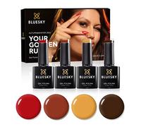 Bluesky Gel Nail Polish Set 4 x 10ml, AW22 Autumn Collection Gift Set | Sl hic, Your X-Factor, Into the Future and You are the Star: four full-size mustard, red and brown tones.