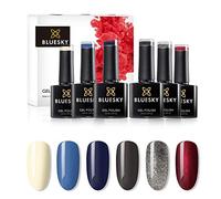 Bluesky Gel Nail Polish Set, AW2020, Lady Snow Autumn and Winter 2020 Collection, 6 x 10 ml Red, Cream, Grey, Blue, Navy, Silver, Glitter (Requires curing under UV/LED Lamp)