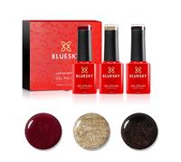 Bluesky Gel Nail Polish Set, Christmas Cracker- 3 x 5ml gel nail polishes - Red, Black, Gold, Glitter