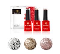Bluesky Gel Nail Polish Set, Metallic Confetti, Ice Superstar Dc001, Gold Button Dc002, Razzle Dazzle Lt135, 3 x 5 ml Silver, Glitter (Requires Curing