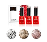 Bluesky Gel Nail Polish Set, Metallic Confetti, Ice Superstar Dc001, Gold Button Dc002, Razzle Dazzle Lt135, 3 x 5 ml Silver, Glitter (Requires Curing Under UV or LED Lamp)
