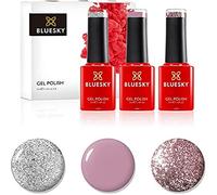 Bluesky Gel Nail Polish Set - Pink Gold S06N, Musk Pink A044, Silver Glitter Explosion 80573, 3 x 5 ml, Silver, Glitter (Requires Curing Under UV or LED Lamp)