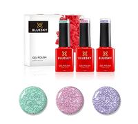Bluesky Gel Nail Polish Set, Snow Angel G5SN04, Go Sledding E5SN03, Let It Snow G5SN05, 3 x 5 ml, Pink, Green, Purple, Glitter, Snowfall (Requires Curing Under LED/UV Nail Lamp)