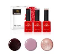 Bluesky Gel Nail Polish Set, Statement Pinks, Dark Burgundy A007, Musk Pink A044, You're A Gem Platinum 20, 3 x 5 ml, Red, Pink Glitter (Requires