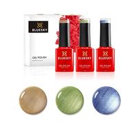 Bluesky Gel Nail Polish Set, Summer Pearls Trio - SS2122, SS2123, SS2124 | Three pearlised minis in gold, green and blue that layer over each other or wear alone. Try shades before full size.