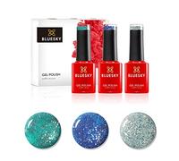 Bluesky Gel Nail Polish Set, Teal Confetti, BLZ49, BLZ10, BLZ13, 3x5ml | Dazzling, Teal Blue Green and Midnight Blue, ocean glitters that build from light shimmer to a deep base.