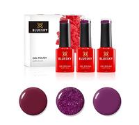 Bluesky Gel Nail Polish Set, Vampy Reds, Independent Woman Blz28, Vampy Berry Bp11, Oxblood 80628, 3 x 5 ml, Dark Purple, Red Glitter (Requires Curing Under UV or LED Lamp)