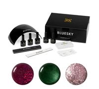 BLUESKY Gel Nail Polish Starter Kit - Glitters, Gel Nail Kit with 24W UV LED Lamp Nail Dryer, 3 x 10ml Gel Nail Polishes, Cleanser Wipes, Top and Base Coat, Nail File and Buffer