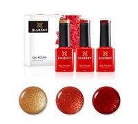 Bluesky Gel Nail Polishes, Burnt Crystals, Red Glimmer A001, Frosty Gold JQ09, Orange Flame SJ19, 3 x 5ml, Red, Gold Orange (Requires Curing Under UV LED Lamp)