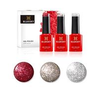 Bluesky Gel Polish 3 x 5ml, Dazzling Platinum Set 1 - BDP08, BDP02, BDP03 | Silver, red and gold glitters in one box, enough for a full set each or an accent nail per shade.