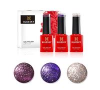 Bluesky Gel Polish 3 x 5ml, Dazzling Platinum Set 2 - BDP05, BDP04, BDP012 | A purple, a gold and a third glitter that build to full coverage, or scatter sheer over a cream base.