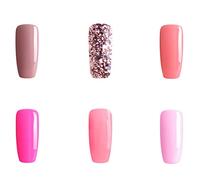 Bluesky Gel Polish Pink Set, 6 x 10ml, Nude Neon Glitter Shimmer | Six takes on one colour family, from a soft everyday wash to a bright neon and two sparkling finishes for nights out.
