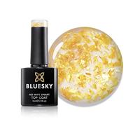 Bluesky Golden Flake No Wipe Top Coat 10ml, GLT01, Gold Leaf | Real flakes suspended over any colour, curing with nothing sticky to clean off. One step turns a plain set opulent.