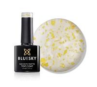Bluesky No Wipe Matte Flower Top Coat 10ml, Clear Gold White Flakes | Scattered metallic petals sit suspended in the layer, turning a plain shade into art with no painting and no sticky residue.