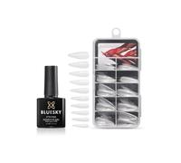 Bluesky Soft Gel Tips Kit with Strong Adhesive - Stiletto. Stiletto Nail Tips and Gel Nail Glue for False Nails. 100 x Full cover False Nails with Glue (Requires curing under UV/LED lamp)