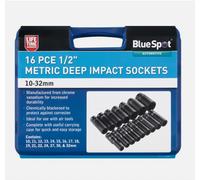 BlueSpot 01550 - 16Pcs 1/2" Metric Deep Impact Sockets Set 10-32mm