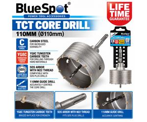 BlueSpot 110mm TCT Core Drill Bit SDS Concrete Masonry YG8C Carbide Holesaw M22