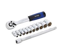 Blue Spot Tools Ratchet & Socket Set 1504 12 Piece 1/4" Drive Blue/Silver