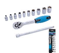 BlueSpot 12Pc 1/4 Inch Drive Ratchet Socket Set 4mm 13mm Extension