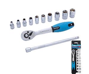 BlueSpot 12pce 1/4" Dr Ratchet and Socket Set 4mm - 13mm + Extension Bar - 01504