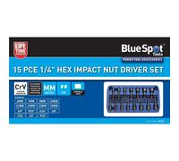 Bluespot 15pc Nut Driver Socket Set Impact Drill Metric SAE Bits Hex 1/4"