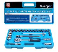 BlueSpot 24Pc Metric Socket Set Ratchet Extention Bar 1/2" Drive 10-32mm