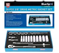 Bluespot 28pc Metric Standard & Deep Socket Set 3/8" Drive Ratchet 8mm - 24mm
