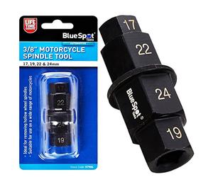 BlueSpot 3/8" MOTORCYCLE Spindle Tool | 17, 19, 22 & 24MM | Front & Rear Wheel Axle | Hex | Driver Socket | Garage | Mechanics | Repair Accessories | Heavy Duty | Hand Tools | DIY | UK FREE P&P