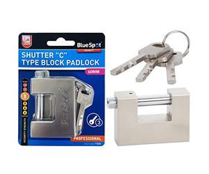 BlueSpot 60mm Steel Shutter C Type Block Padlocks | Container | Security | 3 Keys | Safe | Shackle | Garage | Building | Yards | Storage | Construction Site | Door Lock | DIY | Tools | UK Free P&P