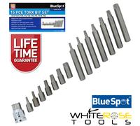 BlueSpot Driver Bit Set T20-T55 30mm 75mm Long 1/2" Drive Adaptor Torx 15pc