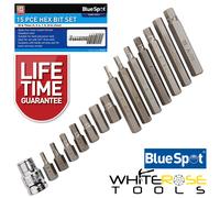 BlueSpot Hex Allen Key Driver Bit Set H4-H12 30mm 75mm Long 1/2" Dr Adaptor 15pc