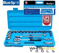 BlueSpot Metric Socket Set 1/2" Drive 10-32mm Ratchet Handle Wrench T-Bar 24pc