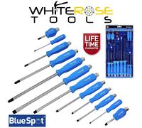 BlueSpot Screwdriver Set Hex Bolster 12pc Magnetic Tips Pozi Slotted Go Through