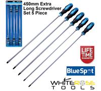 BlueSpot Screwdriver Set with Hex Bolster 450mm Long 5pc Phillips Pozi Slotted