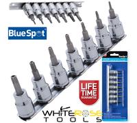 BlueSpot Security Torx Bit Set 3/8" Drive 7pc T10-T40 Socket Rail Tamperproof