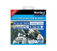 Blue Spot Tools 3 Pce 184mm x 30mm TCT Circular Saw Blades (20, 24 & 40 Teeth)
