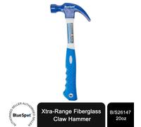 BlueSpot Tools B/S26147 Fiberglass Shaft Claw Hammer w/ Plastic Coat Grip, 20oz