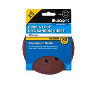 BlueSpot Tools Blue Spot Tools - 125mm 5 Pack 80 Grit Sanding Disc