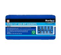 BlueSpot Tools Blue Spot Tools - 9 Piece 1/2'' Hex Bit Sockets (H4-H17) Set With Case