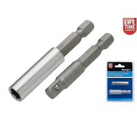 BlueSpot Tools Bluespot 2Pc Magnetic Bit Holder + 1/4" Socket Adaptor Set For Drill Screwdriver