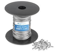 BlueStars 1/32" Wire Rope Kit - 200FT Wire Rope with 50pcs Aluminum Crimping Sleeves Stops - 7x7 Strand Core Heavy Braided Steel Cable for Deck Railing, String Lights, Garden Trellis and More