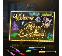 BlueSwan LED Drawing Board for Kids, Acrylic Glow Note Board with 7 Color Light Modes, Complete Kit with 12 Pens, Stand & Hanging Chain, 30x20cm Doodle Glow Message Board, Home School Cafe Party