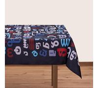BlueTabla Deda Ena Rectangle Tablecloth, Georgian Alphabet Pattern, Blue Non-Iron, 83 x 55 Inch